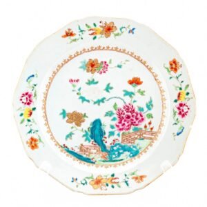 Chinese Porcelain Qianlong Plate Famille Rose Peony Gilt Qing Period 18th C.