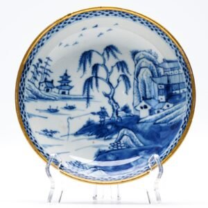 Chinese Porcelain Saucer Qianlong Blue White Pagoda Landscape Qing Dynasty 18C