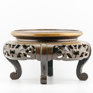 Chinese Guangxu Wood Carved Stand Brown Lotus Scroll Qing Period 19th C.