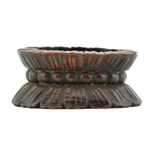 Chinese Carved Wood Stand for Jade Lotus Scroll Brown Qing Republic 20th Century