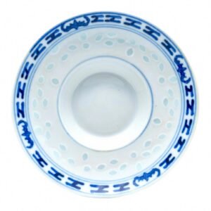 Chinese Porcelain Saucer Bats Blue White Rice Pattern Translucent 20th C