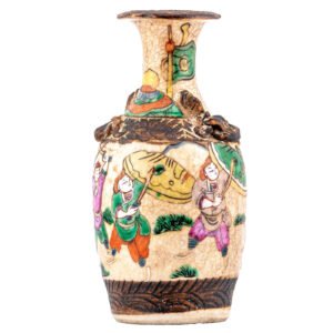 Chinese Qing Vase Crackle Glaze Bronze Warriors Famille Verte Chilong 19th C