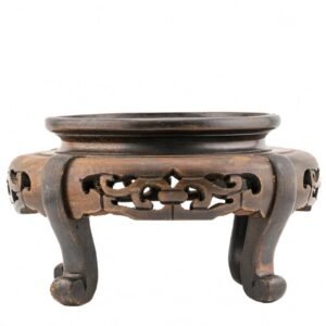 Japan Carved Wooden Legged Stand for Vase Brown Scroll Meiji Period 19th Century