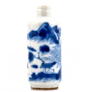 Chinese Guangxu Porcelain Snuff Bottle Canton Blue White Qing Period 19th C