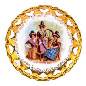 England Porcelain Saucer Gilt Victorian Welsh Spinning Party Reticulated 19th C