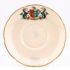 England Saucer Porcelain Gilt Goss Seahorses Heraldic Souvenir Ipswich c1900