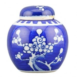 Chinese Porcelain Ginger Jar Cover Vase Blue White Flower Prunus Period 20th C