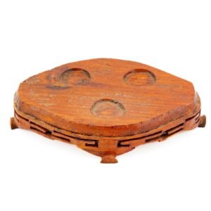 Chinese Carved Wood Red Stand Base Figure Jade Qing Period 19th Century