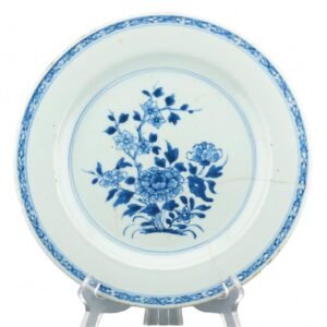 Chinese Qianlong Plate Porcelain Blue White Peony Qing Dynasty 18th Century