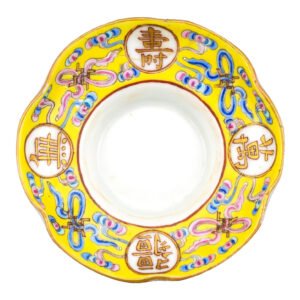 Chinese Guangxu Porcelain Saucer Famille Jaune Yellow Birthday Marked Qing 20thC