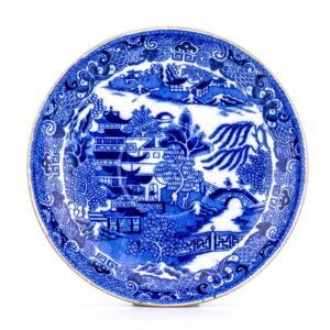England Royal Worcester Porcelain Saucer Blue Willow Pattern Regency 20th C