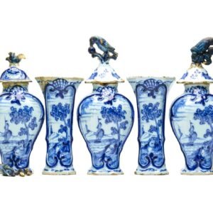 Dutch Delftware Garniture Vase Porcelain Cobalt Blue White Floral Netherland 18C