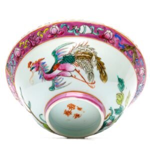 Chinese Porcelain Nyonya Peranakan Straits Bowl Famille Rose Gilt Phoenix 19C