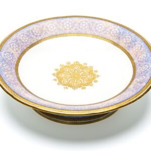 French Sevres Style Porcelain Tazza Pedestal Dish Blue Gilt Floral 20th Century