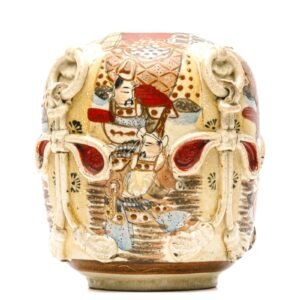 Japanese Vase Earthenware Satsuma Samurai Boys Ring Handles Gilt Meiji 19th C