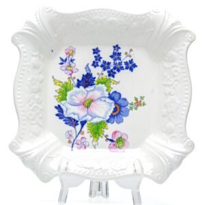English Machin Porcelain Pattern 547 Floral Enamel Square Bowl Dish Regency C19