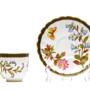 English Cup Saucer Worcester Floral Pink Gilt Porcelain Victorian Marked 19th C