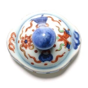 Chinese Ginger Jar Cover Porcelain Famille Rose Daoist Auspicious Object 20C