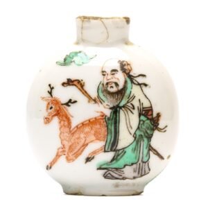 Chinese Snuff Bottle Famille Rose Daoist Laozu Immortal Deer Bat Qing Period 19C