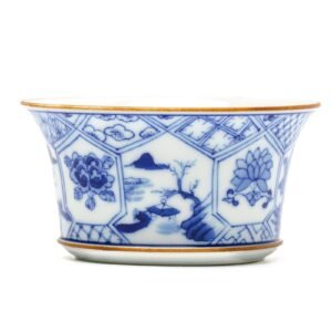 Japanese Porcelain Cup Blue White Arita Land Cartouches Meiji Mark Eiraku 19C