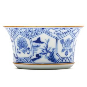 Japanese Porcelain Cup Blue White Arita Land Cartouches Meiji Mark Eiraku 19C