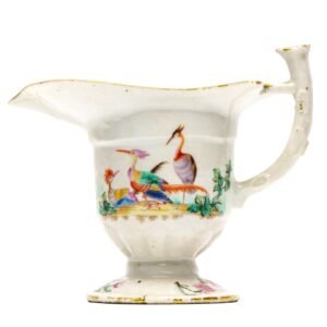Chinese Export Porcelain Helmet Pitcher Jug Famille Rose Birds Qianlong Gilt 18C