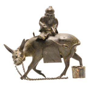 Chinese Bronze Figurine Daoist Deity Laozu Donkey Rider Qing Dynasty 18th C