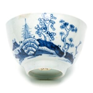 English Liverpool Cannon Ball Porcelain Bowl Cobalt Blue White Chinoiseries 18C