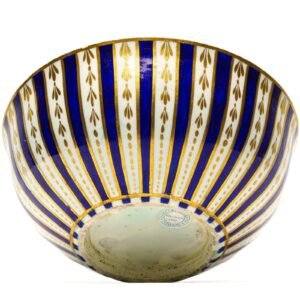 English Worcester Porcelain Bowl Cobalt Blue White Gilt Arrow Pattern 18th C