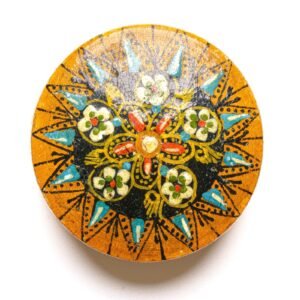 English Wooden Snuff Box Hand Painted Floral Folk Art Round Trinket Box c1950