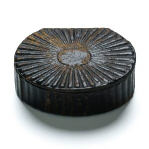 English Papier Mache Clam Shell Snuff Box Black Hinged Antique Georgian 19th C.