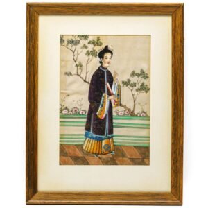 Chinese Watercolor Painting Pith Lady Concubine Framed Gilt Glassed Qing 19th C