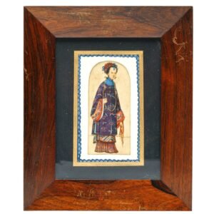 Chinese Watercolor Painting Pith Lady Official Framed Gilt Glassed Qing 19th C