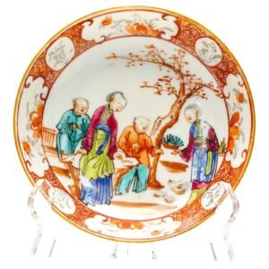 Chinese Porcelain Saucer Mandarin Famille Rose Gilt Qing Export Qianlong 18th C