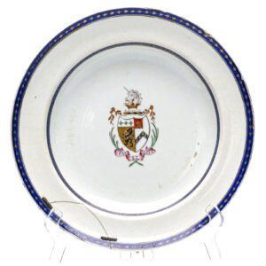 Chinese Armorial Porcelain Plate Arms Samler impaling Shaw Qing Blue Gilt C1795