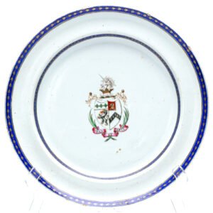 Chinese Armorial Porcelain Plate Arms Samler impaling Shaw Qing Blue Gilt C1795