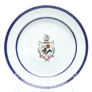 Chinese Armorial Porcelain Plate Arms Samler impaling Shaw Qing Blue Gilt C1795