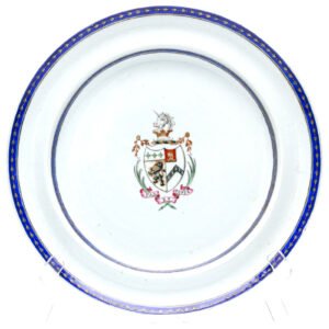 Chinese Armorial Porcelain Plate Arms Samler impaling Shaw Qing Blue Gilt C1795