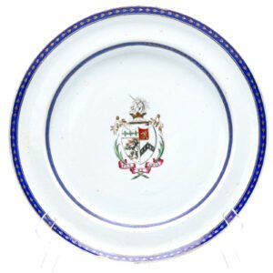 Chinese Armorial Porcelain Plate Arms Samler impaling Shaw Qing Blue Gilt C1795