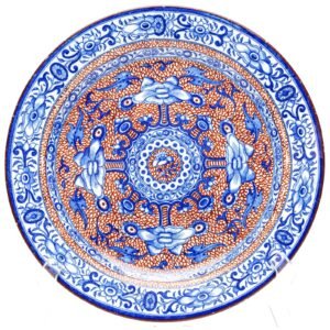 English Spode Ironstone Plate Chinoiseries Iron Red Blue Cross Regency 1820