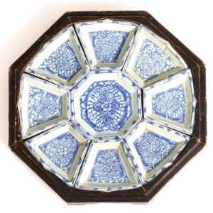 Chinese Porcelain Sweet Meat Dishes Blue White Complete Set Tongzhi Qing 19C