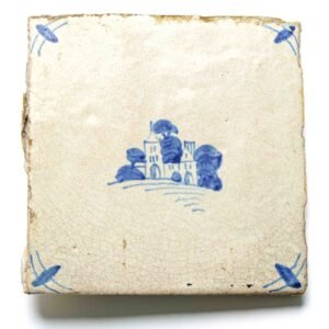 English Millwall Pottery Tile Blue Scene London Circa 1910 Ceramic 15 x 15cm