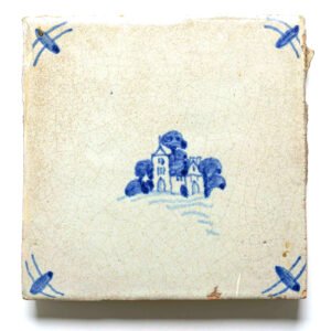 English Millwall Pottery Tile Blue Scene London Circa 1910 Ceramic 15 x 15cm