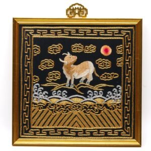 Chinese Embroidery Textile Rank Badge Golden Qilin Mandarin Square Qing 19C