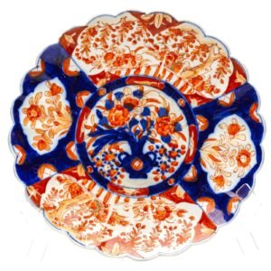 Japanese Charger Dish Porcelain Imari Gilt Flower Basket Scallop Panels Edo 19C