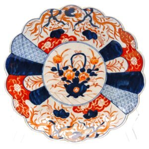 Japanese Charger Dish Porcelain Imari Gilt Phoenix Basket Scallop Panels Edo 19C